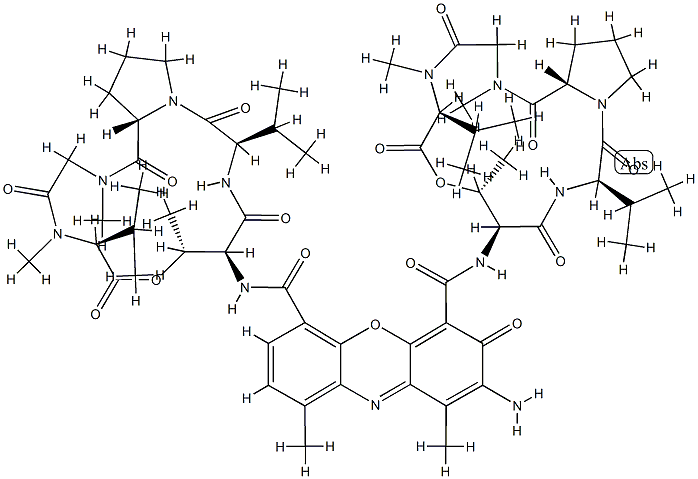 N,N'-[2-Amino-1,9-dimethyl-3-oxo-3H-phenoxazine-4,6-diylbis(carbonyl)]bis[cyclo(L-Thr*-D-Val-L-Pro-N-methyl Gly-N-methyl-L-Val-)] Struktur