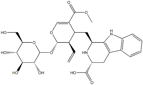 (2S)-3α-Ethenyl-2β-(β-D-glucopyranosyloxy)-3,4-dihydro-4α-[[(1S,3R)-2,3,4,9-tetrahydro-3-carboxy-1H-pyrido[3,4-b]indol-1-yl]methyl]-2H-pyran-5-carboxylic acid 5-methyl ester Struktur