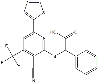 2-{[3-cyano-6-(2-thienyl)-4-(trifluoromethyl)-2-pyridinyl]sulfanyl}-2-phenylacetic acid Struktur