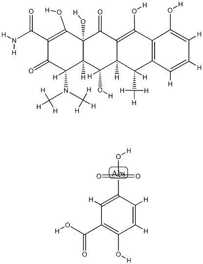 Benzoic acid, 2-hydroxy-5-sulfo-, compd. with [4S-(4alpha,4aalpha,5alpha,5aalpha,6alpha,12aalpha)]-4-(dimethylamino)-1,4,4a,5,5a,6,11,12a-octahydro-3,5,10,12,12a-pentahydroxy-6-methyl-1,11-dioxo-2-naphthacenecarboxamide Struktur