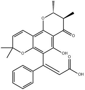 [Z,(-)]-3-(3,4-Dihydro-5-hydroxy-2,3,8,8-tetramethyl-4-oxo-2H,8H-benzo[1,2-b:3,4-b']dipyran-6-yl)-3-phenylpropenoic acid Struktur