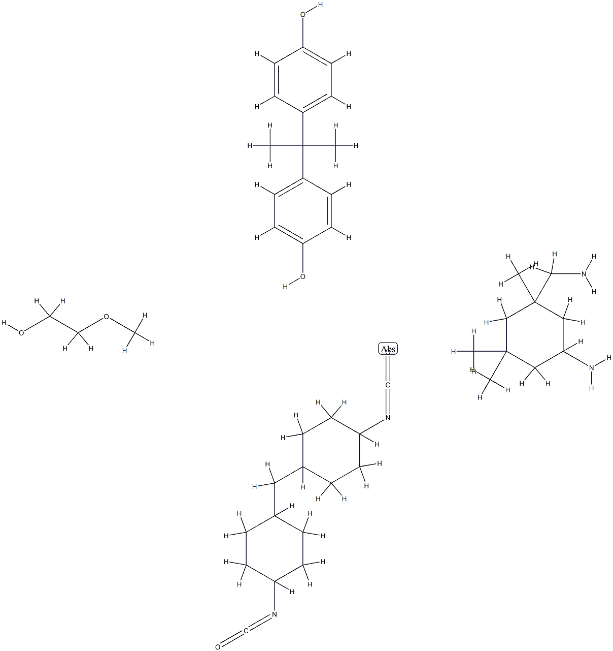 Phenol, 4,4'-(1-methylethylidene)bis-, polymer with 5-amino-1,3,3-trimethylcyclohexanemethanamine, α-hydro-ω-hydroxypoly[ oxy(methyl-1,2-ethanediyl)] and 1,1'-methylenebis[4-isocyanatocyclohexane] Struktur