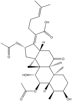 (4α,8α,9β,13α,14β,17Z)-6α,16β-Diacetoxy-3α,7β-dihydroxy-11-oxo-29-nor-5α-dammara-17(20),24-dien-21-oic acid Struktur