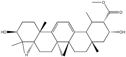 Oleana-11,13(18)-dien-29-oic acid, 3,21-dihydroxy-, methyl ester, (3be ta,20alpha,21alpha)- Struktur