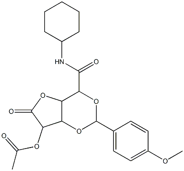 N-cyclohexyl-5-O-acetyl-2,4-O-(4-methoxybenzylidene)glucaro-1-amide-6,3-lactone Struktur