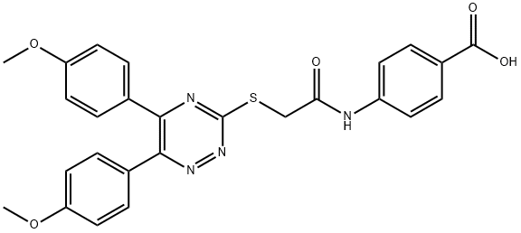 4-[({[5,6-bis(4-methoxyphenyl)-1,2,4-triazin-3-yl]sulfanyl}acetyl)amino]benzoic acid Struktur