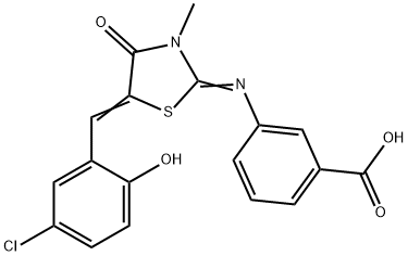 3-{[5-(5-chloro-2-hydroxybenzylidene)-3-methyl-4-oxo-1,3-thiazolidin-2-ylidene]amino}benzoic acid Struktur