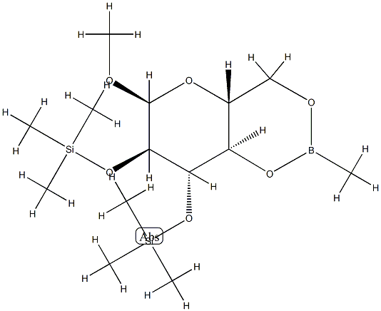 Methyl 2-O,3-O-bis(trimethylsilyl)-4-O,6-O-(methylboranediyl)-α-D-glucopyranoside Struktur