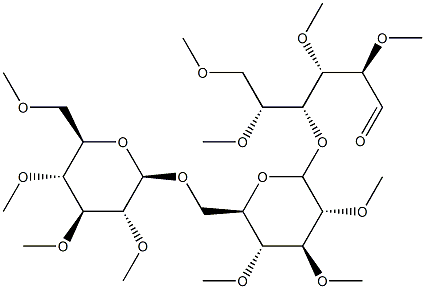 4-O-[6-O-(2-O,3-O,4-O,6-O-Tetramethyl-α-D-glucopyranosyl)-2-O,3-O,4-O-trimethyl-α-D-glucopyranosyl]-2-O,3-O,5-O,6-O-tetramethyl-D-glucose Struktur