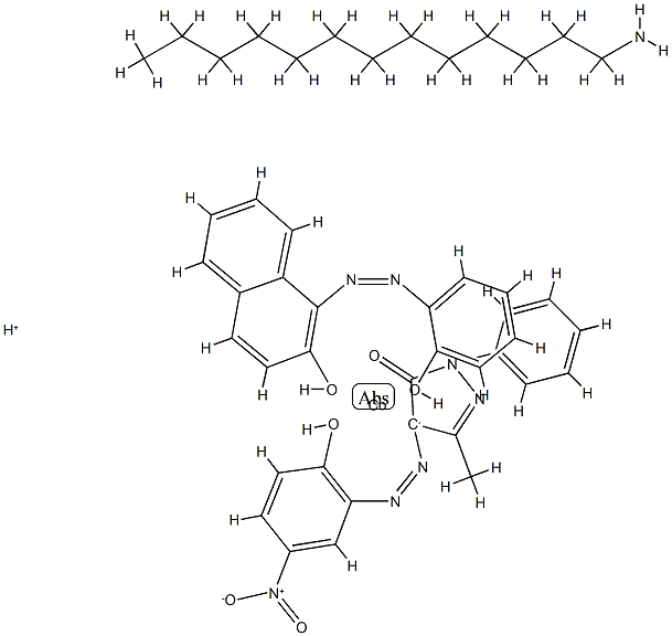 Cobaltate(1-), [2,4-dihydro-4-[(2-hydroxy- 5-nitrophenyl)azo]-5-methyl-2-phenyl-3H-pyrazol -3-onato(2-)][1-[(2-hydroxyphenyl)azo]-2-naphthalenolat o(2-)]-, hydrogen, compd. with 1-tridecanamine (1:1) Struktur