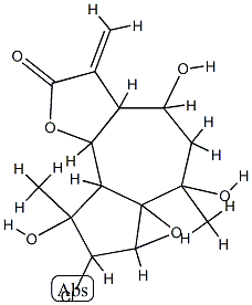 2-Chloro-2,2a,5,6,6a,7,9a,9b-octahydro-1,4,6-trihydroxy-1,4-dimethyl-7-methylene-1H-oxireno[1,8a]azuleno[4,5-b]furan-8(4H)-one Struktur