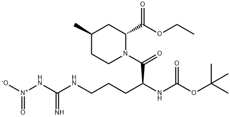 [2R-[1(S),2alpha,4beta]]-1-[2-[[(1,1-Dimethylethoxy)carbonyl]amino]-5-[[imino(nitroamino)methyl]amino]-1-oxopentyl]-4-methyl-2-piperidinecarboxylic acid ethyl ester Struktur