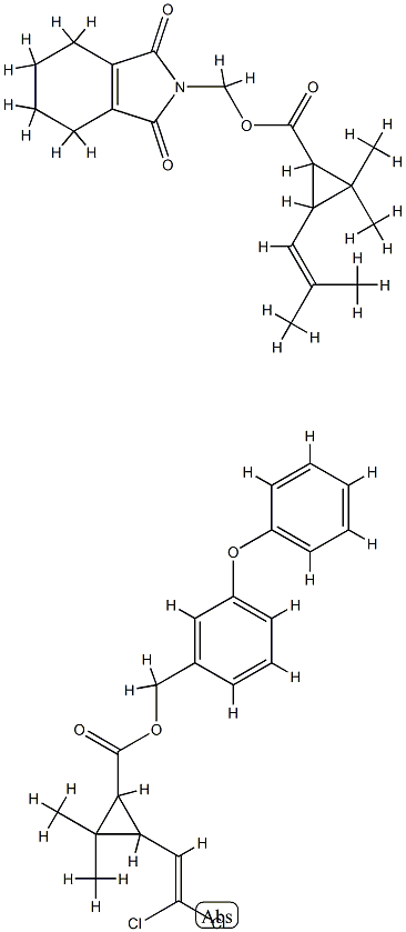 Cyclopropanecarboxylic acid, 3-(2,2-dichloroethenyl)-2,2-dimethyl-, (3 -phenoxyphenyl)methyl ester, mixt. with (1,3,4,5,6,7-hexahydro-1,3-dio xo-2H-isoindol-2-yl)methyl 2,2-dimethyl-3-(2-methyl-1-propenyl)cyclopr opanecarboxylate Struktur