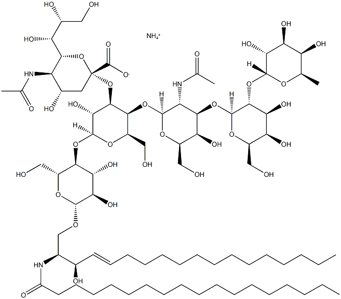 FUC-ALPHA1,2GAL-BETA1,3GALNAC-BETA1,4(NEU5AC-ALPHA2,3)GAL-BETA1,4GLC-BETA1,1 CERAMIDE, NH4, BOVINE Struktur