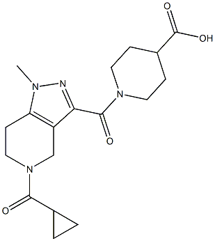 1-{[5-(cyclopropylcarbonyl)-1-methyl-4,5,6,7-tetrahydro-1H-pyrazolo[4,3-c]pyridin-3-yl]carbonyl}piperidine-4-carboxylic acid Struktur