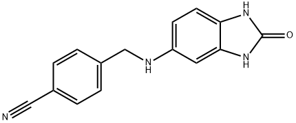 4-{[(2-oxo-2,3-dihydro-1H-1,3-benzodiazol-5-yl)amino]methyl}benzonitrile Struktur