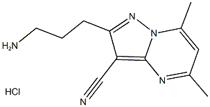 2-(3-aminopropyl)-5,7-dimethylpyrazolo[1,5-a]pyrimidine-3-carbonitrile hydrochloride Struktur