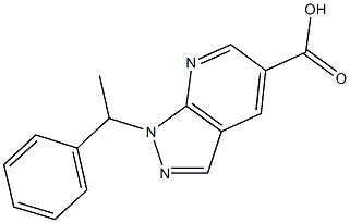 1-(1-phenylethyl)-1H-pyrazolo[3,4-b]pyridine-5-carboxylic acid Struktur