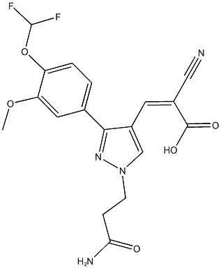 (2Z)-3-{1-(3-amino-3-oxopropyl)-3-[4-(difluoromethoxy)-3-methoxyphenyl]-1H-pyrazol-4-yl}-2-cyanoacrylic acid Struktur