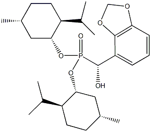 bis[(1R,2S,5R)-2-isopropyl-5-methylcyclohexyl] [(R)-1,3-benzodioxol-4-yl(hydroxy)methyl]phosphonate Struktur