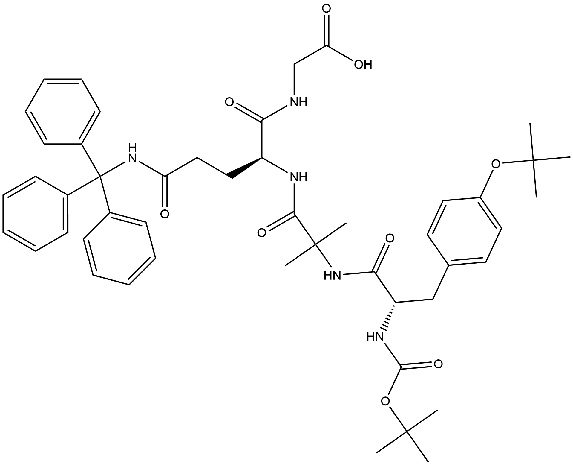 Boc-Tyr(tBu)-Aib-Gln(Trt)-Gly-OH Struktur