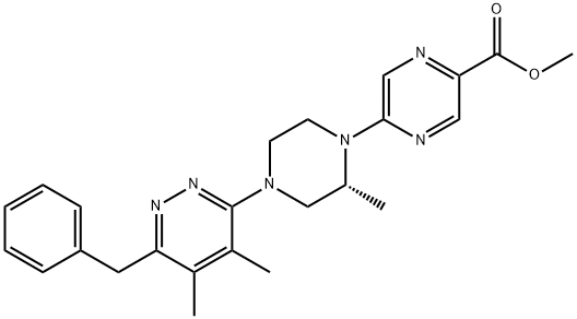 (R)-Methyl 5-(4-(6-benzyl-4,5-dimethylpyridazin-3-yl)-2-methylpiperazin-1-yl)pyrazine-2-carboxylate Struktur