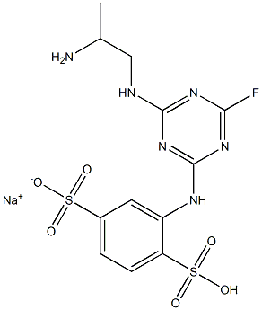 sodium hydrogen 2-({4-[(2-aminopropyl)amino]-6-fluoro-1,3,5-triazin-2-yl}amino)benzene-1,4-disulfonate Struktur