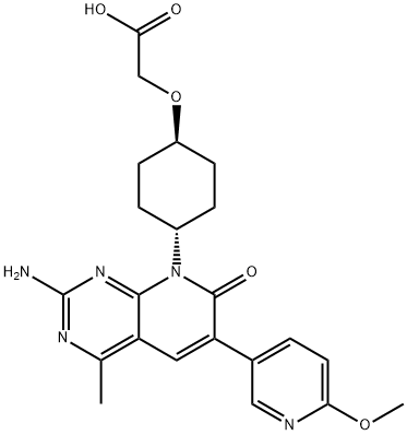 2-(((1r,4r)-4-(2-amino-6-(6-methoxypyridin-3-yl)-4-methyl-7-oxopyrido[2,3-d]pyrimidin-8(7H)-yl)cyclohexyl)oxy)acetic acid Struktur