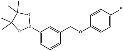 2-(3-((4-fluorophenoxy)methyl)phenyl)-4,4,5,5-tetramethyl-1,3,2-dioxaborolane Struktur