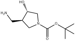 tert-butyl (3R,4S)-3-(aminomethyl)-4-hydroxypyrrolidine-1-carboxylate Struktur