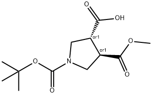 (3R,4R)-1-[(tert-butoxy)carbonyl]-4-(methoxycarbonyl)pyrrolidine-3-carboxylic acid Struktur