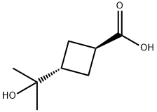 trans-3-(2-hydroxypropan-2-yl)cyclobutane-1-carboxylic acid Struktur