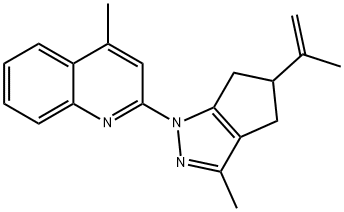 2-(5-isopropenyl-3-methyl-5,6-dihydrocyclopenta[c]pyrazol-1(4H)-yl)-4-methylquinoline Struktur