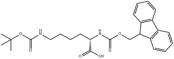 6-{[(tert-butoxy)carbonyl]amino}-2-({[(9H-fluoren-9-yl)methoxy]carbonyl}amino)hexanoic acid Struktur