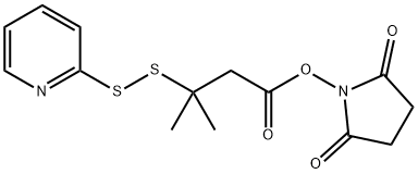 2,5-Dioxopyrrolidin-1-yl 3-methyl-3-(pyridin-2-yldisulfanyl)butanoate Struktur