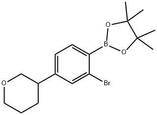 2-(2-bromo-4-(tetrahydro-2H-pyran-3-yl)phenyl)-4,4,5,5-tetramethyl-1,3,2-dioxaborolane Struktur