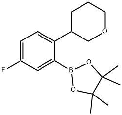 2-(5-fluoro-2-(tetrahydro-2H-pyran-3-yl)phenyl)-4,4,5,5-tetramethyl-1,3,2-dioxaborolane Struktur