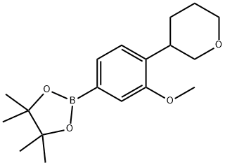 2-(3-methoxy-4-(tetrahydro-2H-pyran-3-yl)phenyl)-4,4,5,5-tetramethyl-1,3,2-dioxaborolane Struktur