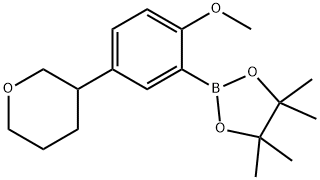 2-(2-methoxy-5-(tetrahydro-2H-pyran-3-yl)phenyl)-4,4,5,5-tetramethyl-1,3,2-dioxaborolane Struktur