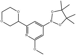 2-(1,4-dioxan-2-yl)-6-methoxy-4-(4,4,5,5-tetramethyl-1,3,2-dioxaborolan-2-yl)pyridine Struktur