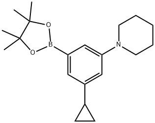 1-(3-cyclopropyl-5-(4,4,5,5-tetramethyl-1,3,2-dioxaborolan-2-yl)phenyl)piperidine Struktur