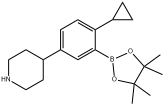 4-(4-cyclopropyl-3-(4,4,5,5-tetramethyl-1,3,2-dioxaborolan-2-yl)phenyl)piperidine Struktur