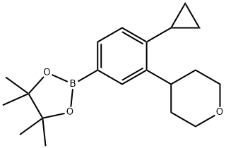 2-(4-cyclopropyl-3-(tetrahydro-2H-pyran-4-yl)phenyl)-4,4,5,5-tetramethyl-1,3,2-dioxaborolane Struktur