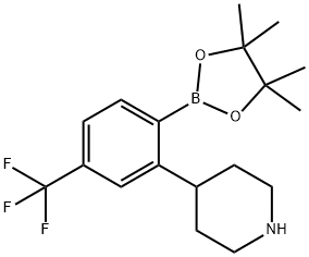 4-(2-(4,4,5,5-tetramethyl-1,3,2-dioxaborolan-2-yl)-5-(trifluoromethyl)phenyl)piperidine Struktur