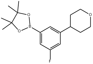 2-(3-fluoro-5-(tetrahydro-2H-pyran-4-yl)phenyl)-4,4,5,5-tetramethyl-1,3,2-dioxaborolane Struktur