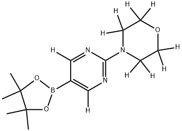 4-(5-(4,4,5,5-tetramethyl-1,3,2-dioxaborolan-2-yl)pyrimidin-2-yl-4,6-d2)morpholine-2,2,3,3,5,5,6,6-d8 Struktur