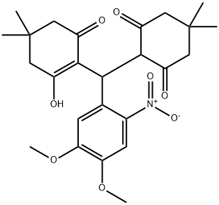 2-[(4,5-dimethoxy-2-nitrophenyl)(2-hydroxy-4,4-dimethyl-6-oxo-1-cyclohexen-1-yl)methyl]-5,5-dimethyl-1,3-cyclohexanedione Struktur