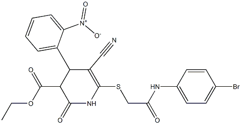 ethyl 6-{[2-(4-bromoanilino)-2-oxoethyl]sulfanyl}-5-cyano-4-{2-nitrophenyl}-2-oxo-1,2,3,4-tetrahydro-3-pyridinecarboxylate Struktur