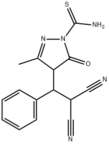 4-(2,2-dicyano-1-phenylethyl)-3-methyl-5-oxo-4,5-dihydro-1H-pyrazole-1-carbothioamide Struktur