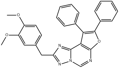 2-(3,4-dimethoxybenzyl)-8,9-diphenylfuro[3,2-e][1,2,4]triazolo[1,5-c]pyrimidine Struktur